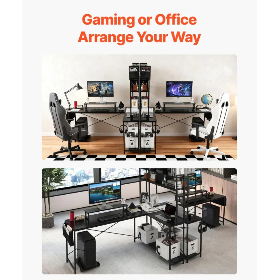 VEVOR L-Shaped Computer Desk, 67-inch Reversible Corner Gaming Desk with Monitor Stand & Movable CPU Stand, Modern Stylish PC Table Sturdy Work Workstation for Home Office - Easy to Assembly