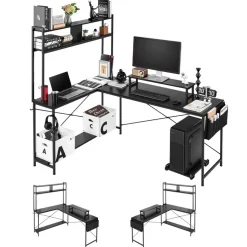 VEVOR L-Shaped Computer Desk, 67-inch Reversible Corner Gaming Desk with Monitor Stand & Movable CPU Stand, Modern Stylish PC Table Sturdy Work Workstation for Home Office - Easy to Assembly