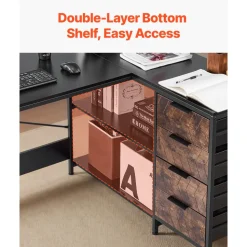 VEVOR L-Shaped Computer Desk, 59-inch Reversible Corner Gaming Desk with Drawers & Storage Shelves, Modern Stylish PC Table Sturdy Work Workstation for Home Office - Easy to Assembly
