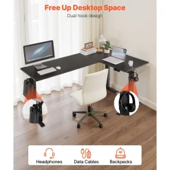 VEVOR L Shaped Desk, Electric Adjustable Height Corner Gaming Desk with CPU Stand, Dual Hooks and Fabric Drawers, L-Shaped Computer Table with Light Strip for Home Office, Easy to Assemble, Black