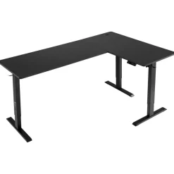 VEVOR L Shaped Desk, Electric Adjustable Height Corner Gaming Desk with CPU Stand, Dual Hooks and Fabric Drawers, L-Shaped Computer Table with Light Strip for Home Office, Easy to Assemble, Black