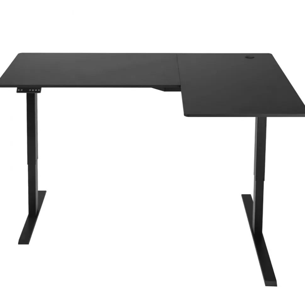 VEVOR L Shaped Desk, Electric Adjustable Height Corner Gaming Desk with Dual Hooks, Heavy Duty Carbon Steel L-Shaped Computer Table with Power Strip for Home, Office, Dorm, Easy to Assemble, Black