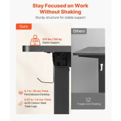 VEVOR L Shaped Desk, Electric Adjustable Height Corner Gaming Desk with Dual Hooks, Heavy Duty Carbon Steel L-Shaped Computer Table with Power Strip for Home, Office, Dorm, Easy to Assemble, Black