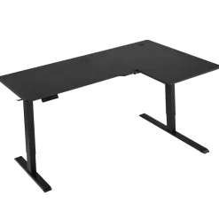 VEVOR L Shaped Desk, Electric Adjustable Height Corner Gaming Desk with Dual Hooks, Heavy Duty Carbon Steel L-Shaped Computer Table with Power Strip for Home, Office, Dorm, Easy to Assemble, Black
