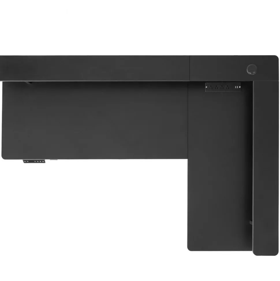 VEVOR L Shaped Desk, Electric Adjustable Height Corner Gaming Desk with Keyboard Tray and Dual Hooks, Heavy Duty L-Shaped Computer Table with Light Strip for Home Office, Easy to Assemble, Black