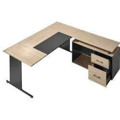 VEVOR L-Shaped Executive Desk, Modern Reversible Office Table with Drawers & Storage Cabinet, Heavy Duty Large Wooden Executive Table, 350 LBS Load Capacity, Easy Assembly, for Work Study Writing