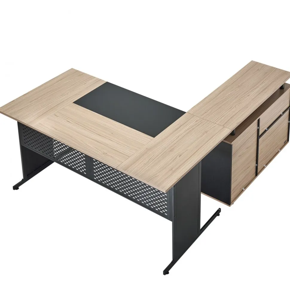 VEVOR L-Shaped Executive Desk, Modern Reversible Office Table with Drawers & Storage Cabinet, Heavy Duty Large Wooden Executive Table, 350 LBS Load Capacity, Easy Assembly, for Work Study Writing