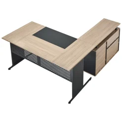 VEVOR L-Shaped Executive Desk, Modern Reversible Office Table with Drawers & Storage Cabinet, Heavy Duty Large Wooden Executive Table, 350 LBS Load Capacity, Easy Assembly, for Work Study Writing