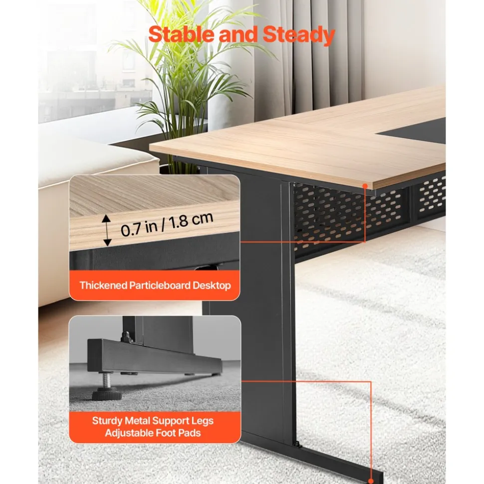 VEVOR L-Shaped Executive Desk, Modern Reversible Office Table with Drawers & Storage Cabinet, Heavy Duty Large Wooden Executive Table, 350 LBS Load Capacity, Easy Assembly, for Work Study Writing