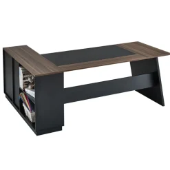 VEVOR L-Shaped Executive Desk, Large Modern Office Table with Drawers and Storage Cabinet, Heavy Duty Wooden Executive Table, 350 LBS Load Capacity, Easy Assembly, for Work Study Writing, Brown+Black