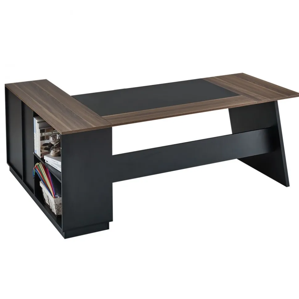 VEVOR L-Shaped Executive Desk, Large Modern Office Table with Drawers and Storage Cabinet, Heavy Duty Wooden Executive Table, 350 LBS Load Capacity, Easy Assembly, for Work Study Writing, Brown+Black