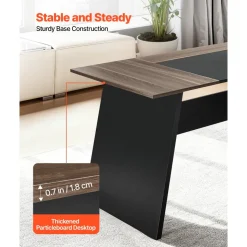 VEVOR L-Shaped Executive Desk, Large Modern Office Table with Drawers and Storage Cabinet, Heavy Duty Wooden Executive Table, 350 LBS Load Capacity, Easy Assembly, for Work Study Writing, Brown+Black