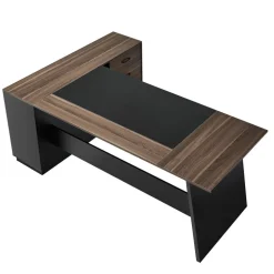 VEVOR L-Shaped Executive Desk, Large Modern Office Table with Drawers and Storage Cabinet, Heavy Duty Wooden Executive Table, 350 LBS Load Capacity, Easy Assembly, for Work Study Writing, Brown+Black