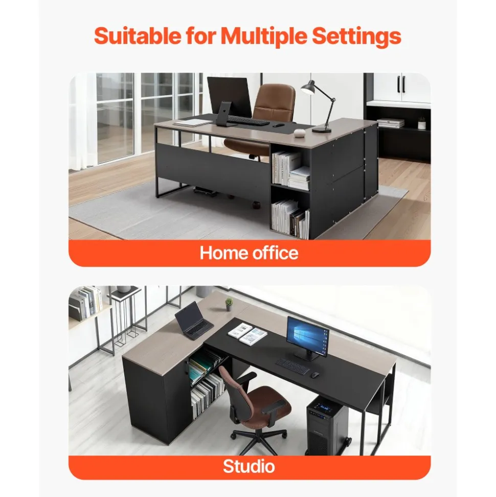 VEVOR L-Shaped Executive Desk, Large Modern Office Table with Drawers & Storage Cabinet, Heavy Duty Wooden Executive Table with CPU Stand, 350 LBS Load Capacity, Easy Assembly, for Work Study Writing
