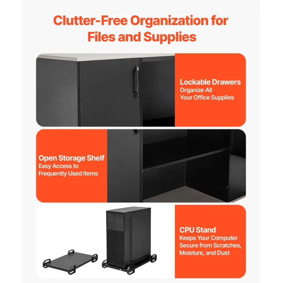 VEVOR L-Shaped Executive Desk, Large Modern Office Table with Drawers & Storage Cabinet, Heavy Duty Wooden Executive Table with CPU Stand, 350 LBS Load Capacity, Easy Assembly, for Work Study Writing