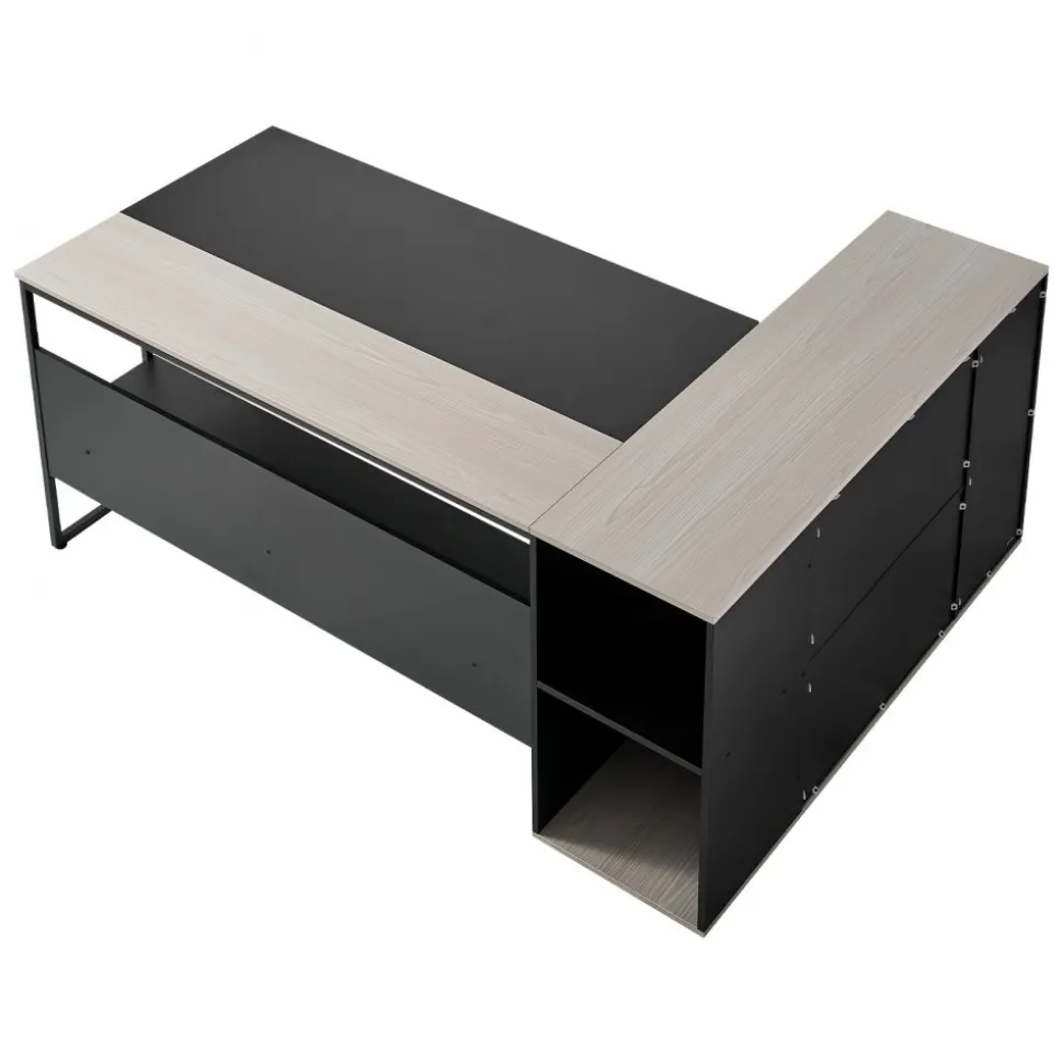 VEVOR L-Shaped Executive Desk, Large Modern Office Table with Drawers & Storage Cabinet, Heavy Duty Wooden Executive Table with CPU Stand, 350 LBS Load Capacity, Easy Assembly, for Work Study Writing