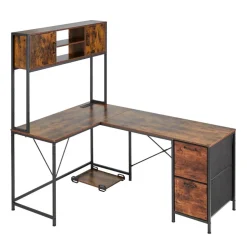 VEVOR L-Shaped Gaming Desk with LED Lights, 62.2-inch Reversible Corner Computer Desk with Power Outlets, Movable CPU Stand & Storage Drawers, Modern Stylish PC Gaming Table for Home Office