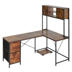 VEVOR L-Shaped Gaming Desk with LED Lights, 62.2-inch Reversible Corner Computer Desk with Power Outlets, Movable CPU Stand & Storage Drawers, Modern Stylish PC Gaming Table for Home Office