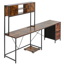 VEVOR L-Shaped Gaming Desk with LED Lights, 62.2-inch Reversible Corner Computer Desk with Power Outlets, Movable CPU Stand & Storage Drawers, Modern Stylish PC Gaming Table for Home Office