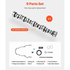 VEVOR LS Truck Cam Kit, 9-Piece Set, Includes Timing Gasket, Pushrods Springs & Seals, Compatible with 1999-2013 GM Gen3/4 Norris Trucks, Fits 4.8L, 5.3L, 6.0L, 6.2L LS Engines, OE 12625437 SP011-16