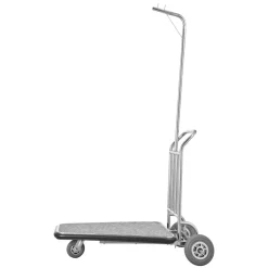 VEVOR Luggage Cart, 600 LBS Load Capacity, 3 Wheel Stainless Steel Bellman Cart, Valet Cart with Grey Carpeted Deck and Rubber Wheels, Ideal for Convention Centers, Hotels, Rental Properties, Silver