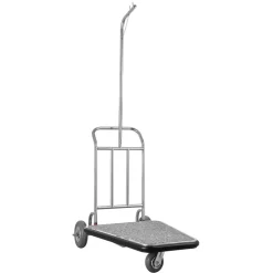 VEVOR Luggage Cart, 600 LBS Load Capacity, 3 Wheel Stainless Steel Bellman Cart, Valet Cart with Grey Carpeted Deck and Rubber Wheels, Ideal for Convention Centers, Hotels, Rental Properties, Silver