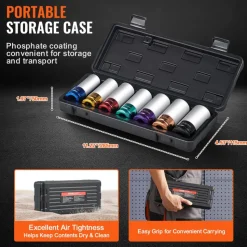 VEVOR Lug Nut Impact Socket Set, 1/2 inch Drive Metric 6-Point Deep Socket Set, 7 Total Lug Nut Sizes 17/19/21/22/23/24/27mm, CR-MO Steel Wheel Socket Set with Storage Case, for Auto Repair