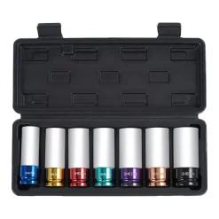 VEVOR Lug Nut Impact Socket Set, 1/2 inch Drive Metric 6-Point Deep Socket Set, 7 Total Lug Nut Sizes 17/19/21/22/23/24/27mm, CR-MO Steel Wheel Socket Set with Storage Case, for Auto Repair