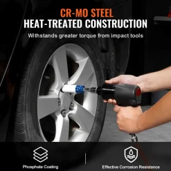 VEVOR Lug Nut Impact Socket Set, 1/2 inch Drive Metric 6-Point Deep Socket Set, 7 Total Lug Nut Sizes 17/19/21/22/23/24/27mm, CR-MO Steel Wheel Socket Set with Storage Case, for Auto Repair