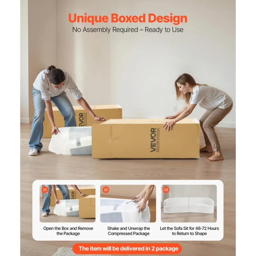 VEVOR Luxury Modern Cloud Plush Sectional Sofa, 112" Curved Modular Couch with 4 Pillows - Oversized Deep Seat Corduroy Fabric for Living Room, Apartment, Office, No Assembly Needed, White