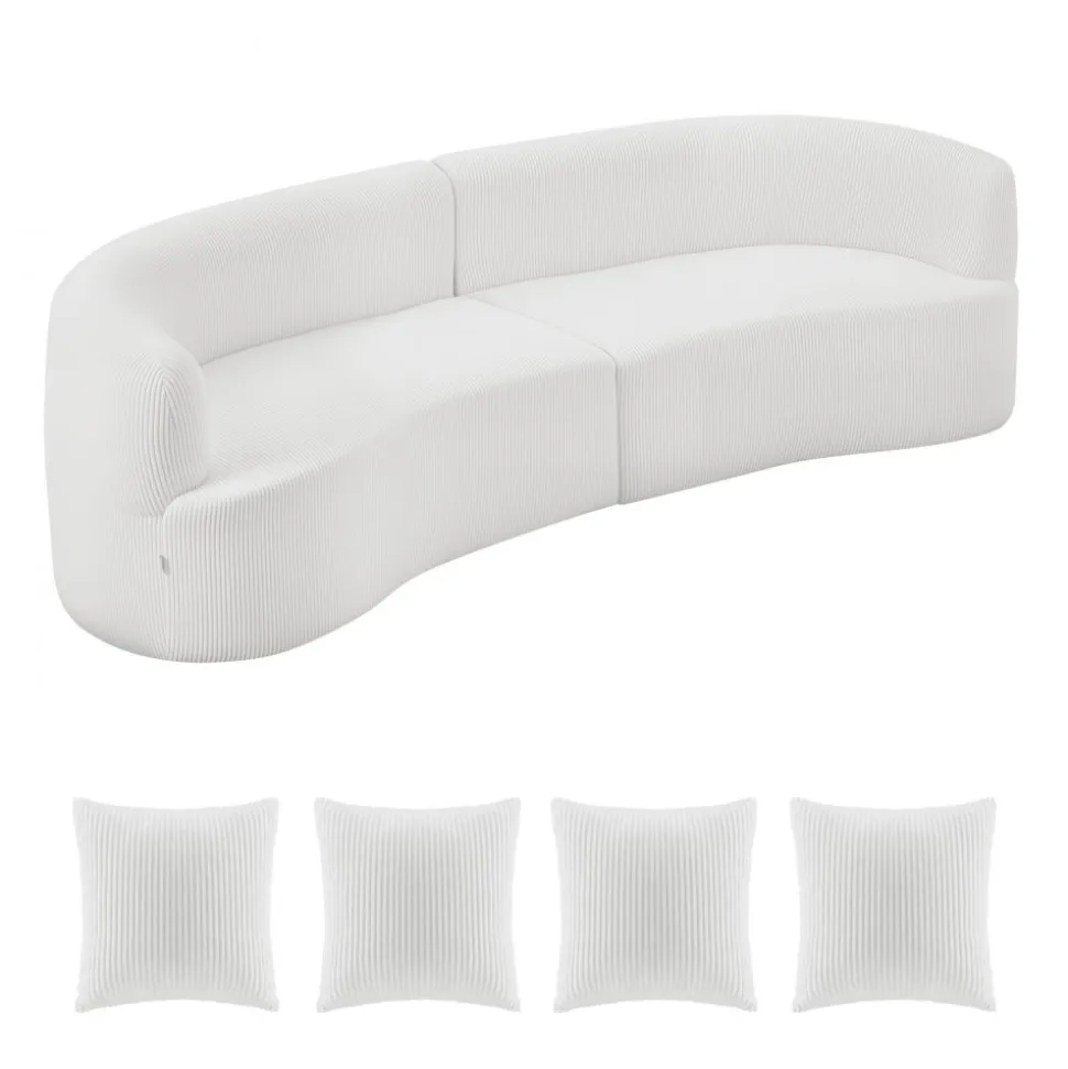 VEVOR Luxury Modern Cloud Plush Sectional Sofa, 112" Curved Modular Couch with 4 Pillows - Oversized Deep Seat Corduroy Fabric for Living Room, Apartment, Office, No Assembly Needed, White