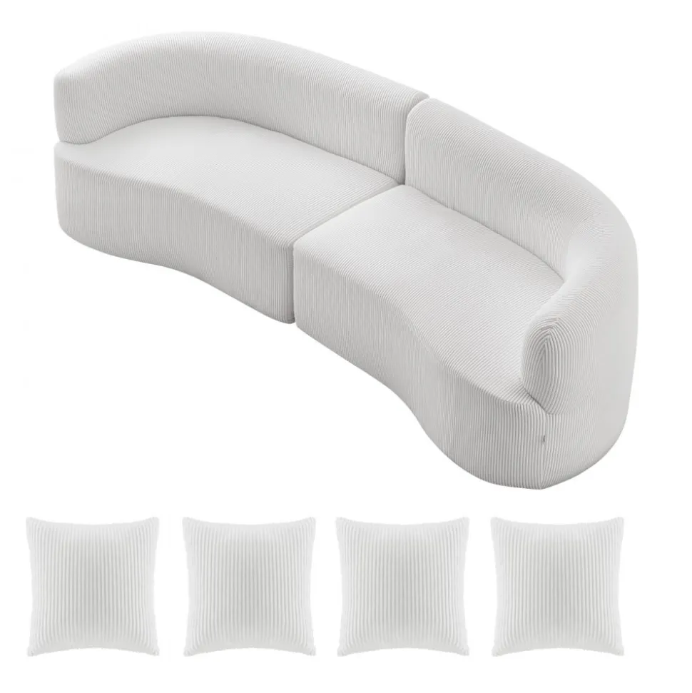 VEVOR Luxury Modern Cloud Plush Sectional Sofa, 112" Curved Modular Couch with 4 Pillows - Oversized Deep Seat Corduroy Fabric for Living Room, Apartment, Office, No Assembly Needed, White