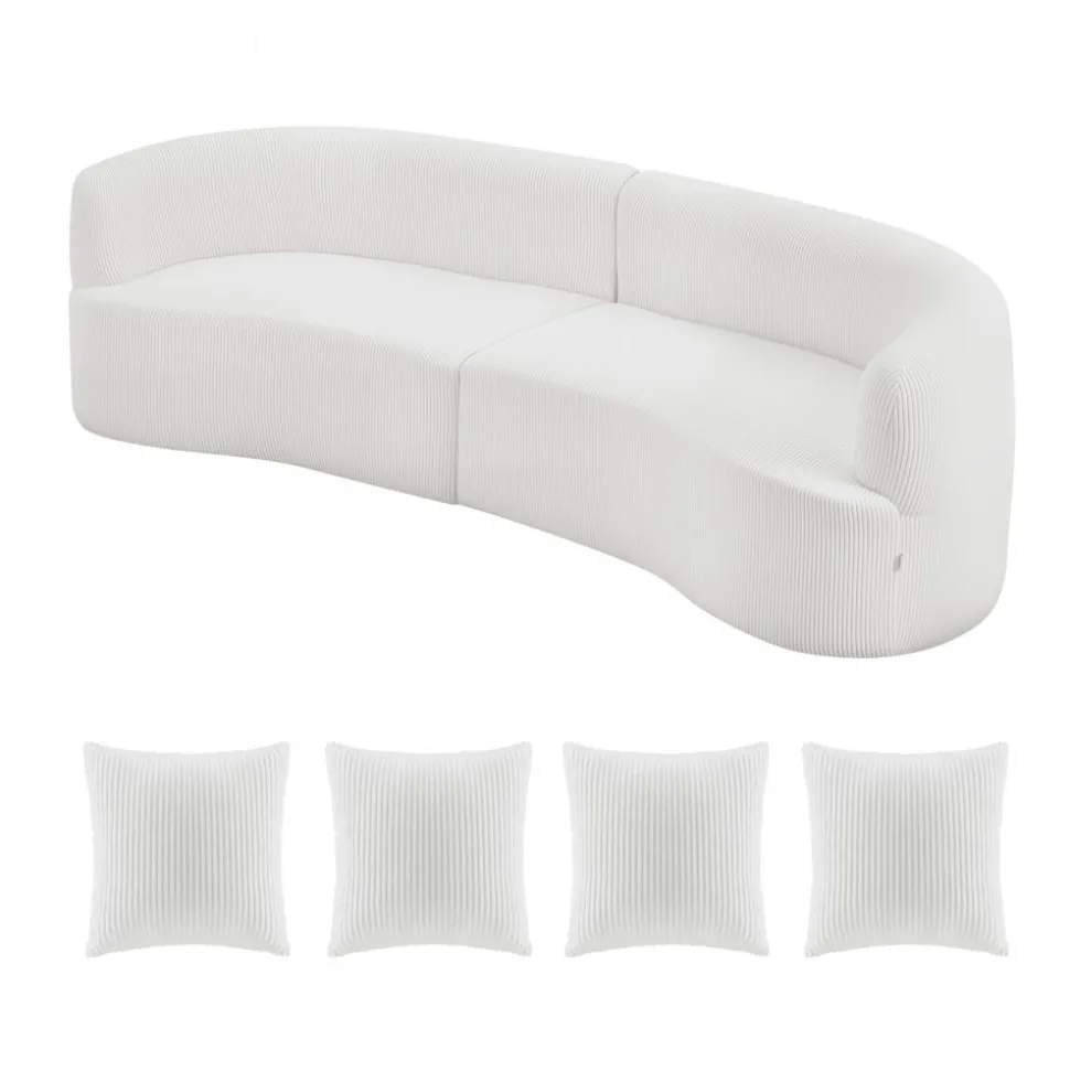 VEVOR Luxury Modern Cloud Plush Sectional Sofa, 112" Curved Modular Couch with 4 Pillows - Oversized Deep Seat Corduroy Fabric for Living Room, Apartment, Office, No Assembly Needed, White