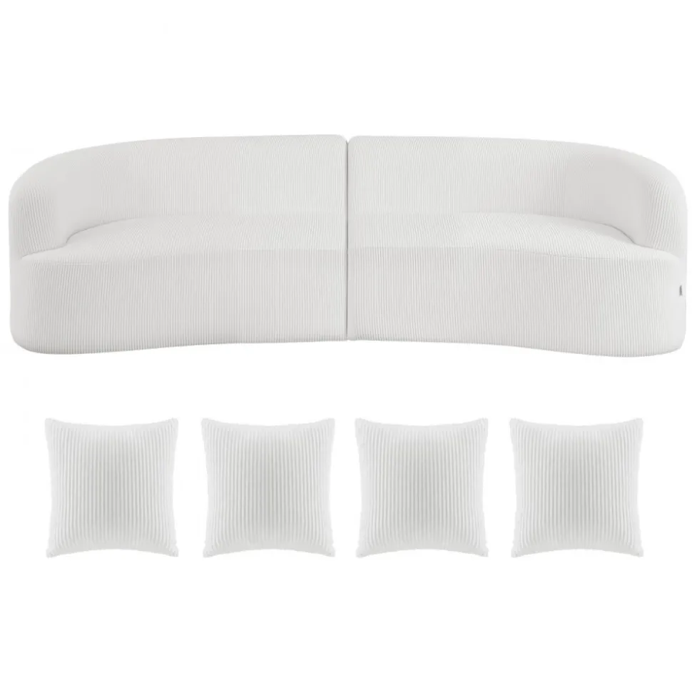 VEVOR Luxury Modern Cloud Plush Sectional Sofa, 112" Curved Modular Couch with 4 Pillows - Oversized Deep Seat Corduroy Fabric for Living Room, Apartment, Office, No Assembly Needed, White