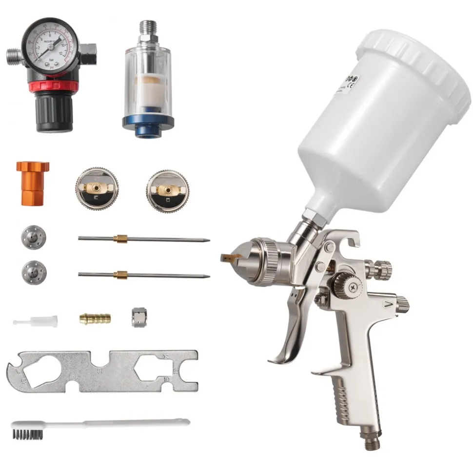 VEVOR LVLP Air Spray Gun, Gravity Feed Paint Sprayer Gun with 3 Nozzles (1.3/1.4/1.7mm), 600ml Capacity Automotive Paint Sprayer with Air Regulator for Furniture, Car Painting, Home Improvement