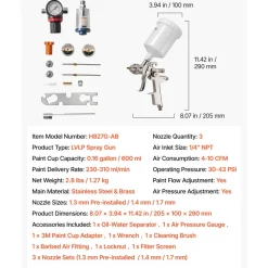 VEVOR LVLP Air Spray Gun, Gravity Feed Paint Sprayer Gun with 3 Nozzles (1.3/1.4/1.7mm), 600ml Capacity Automotive Paint Sprayer with Air Regulator for Furniture, Car Painting, Home Improvement