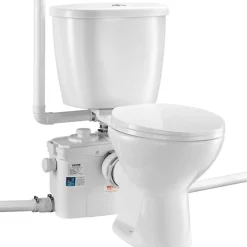VEVOR Macerating Toilet System with Powerful 800W Macerator Pump, Rear Discharge and Upflush Toilet For Basement, Dual Flush Water Disposal, Macerating Toilet System Kit with 4-Inlet, Space Saving