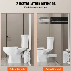 VEVOR Macerating Toilet System with Powerful 800W Macerator Pump, Rear Discharge and Upflush Toilet For Basement, Dual Flush Water Disposal, Macerating Toilet System Kit with 4-Inlet, Space Saving