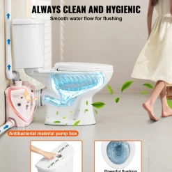 VEVOR Macerating Toilet System with Powerful 800W Macerator Pump, Rear Discharge and Upflush Toilet For Basement, Dual Flush Water Disposal, Macerating Toilet System Kit with 4-Inlet, Space Saving