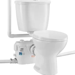 VEVOR Macerating Toilet System with Powerful 500W Macerator Pump, Rear Discharge and Upflush Toilet For Basement, Dual Flush Water Disposal, Macerating Toilet System Kit with 3-Inlet, Space Saving
