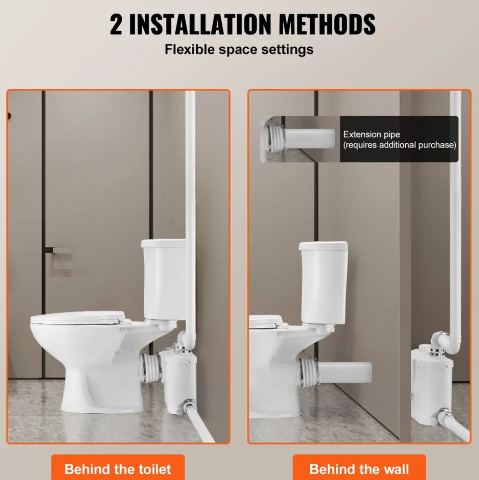 VEVOR Macerating Toilet System with Powerful 500W Macerator Pump, Rear Discharge and Upflush Toilet For Basement, Dual Flush Water Disposal, Macerating Toilet System Kit with 3-Inlet, Space Saving