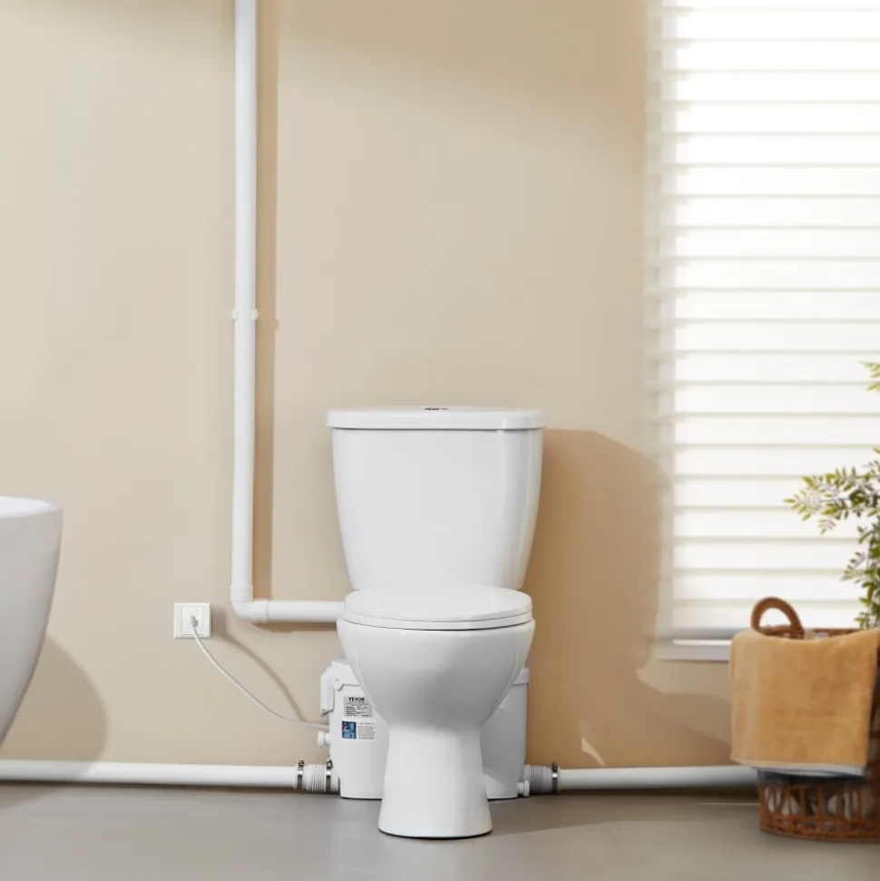 VEVOR Macerating Toilet System with Powerful 500W Macerator Pump, Rear Discharge and Upflush Toilet For Basement, Dual Flush Water Disposal, Macerating Toilet System Kit with 3-Inlet, Space Saving