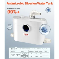 VEVOR Macerator Pump, 900W, 48 GPM Flow, 40 ft/12 m Head, Macerator Sewerage Toilet Pump with 4 Water Inlets, Waste Water Disposal Upflush Machine for Toilet, Basement, Shower, Sink, Laundry, Bathtub