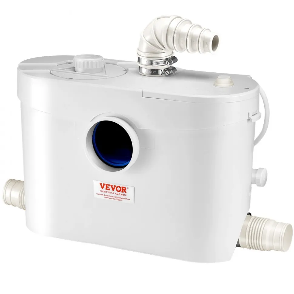 VEVOR Macerator Pump, 900W, 48 GPM Flow, 40 ft/12 m Head, Macerator Sewerage Toilet Pump with 4 Water Inlets, Waste Water Disposal Upflush Machine for Toilet, Basement, Shower, Sink, Laundry, Bathtub