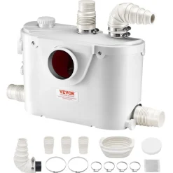 VEVOR Macerator Pump, 500W, 29 GPM Flow, 26 ft/8 m Head, Macerator Sewerage Toilet Pump with 4 Water Inlets, Waste Water Disposal Upflush Machine for Toilet, Basement, Shower, Sink, Laundry, Bathtub