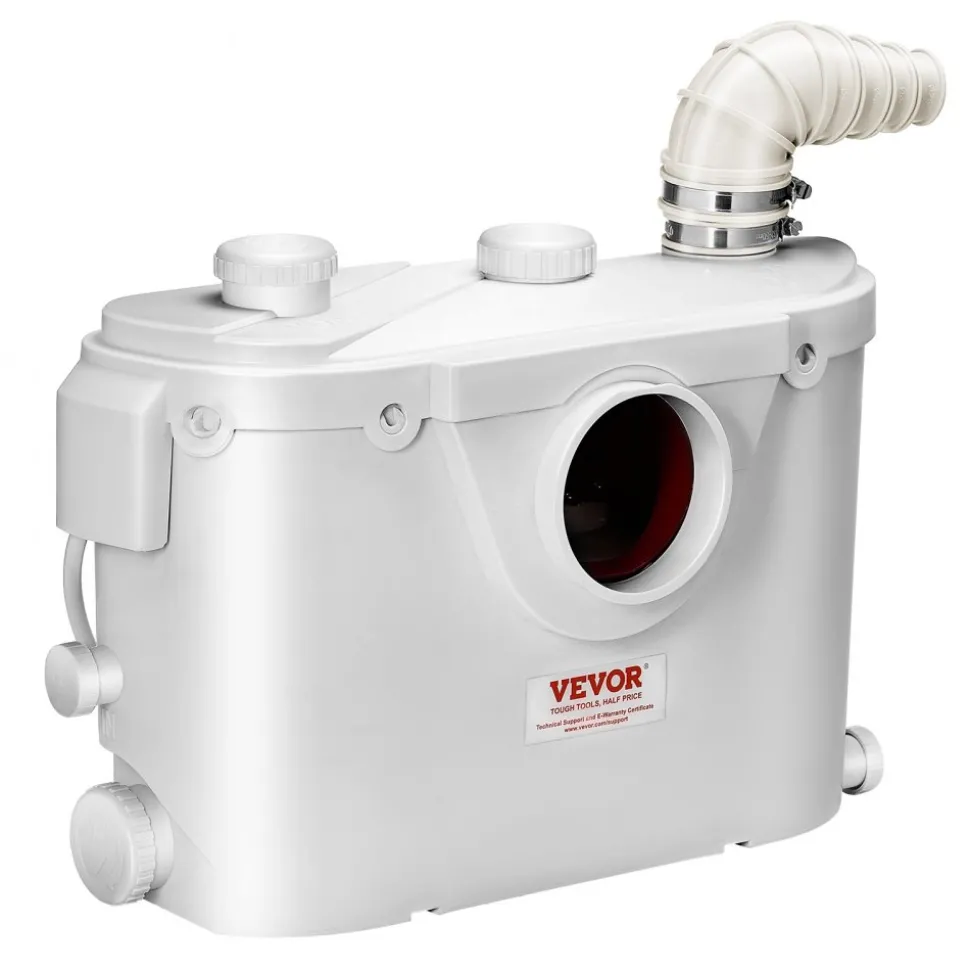 VEVOR Macerator Pump, 500W, 29 GPM Flow, 26 ft/8 m Head, Macerator Sewerage Toilet Pump with 4 Water Inlets, Waste Water Disposal Upflush Machine for Toilet, Basement, Shower, Sink, Laundry, Bathtub