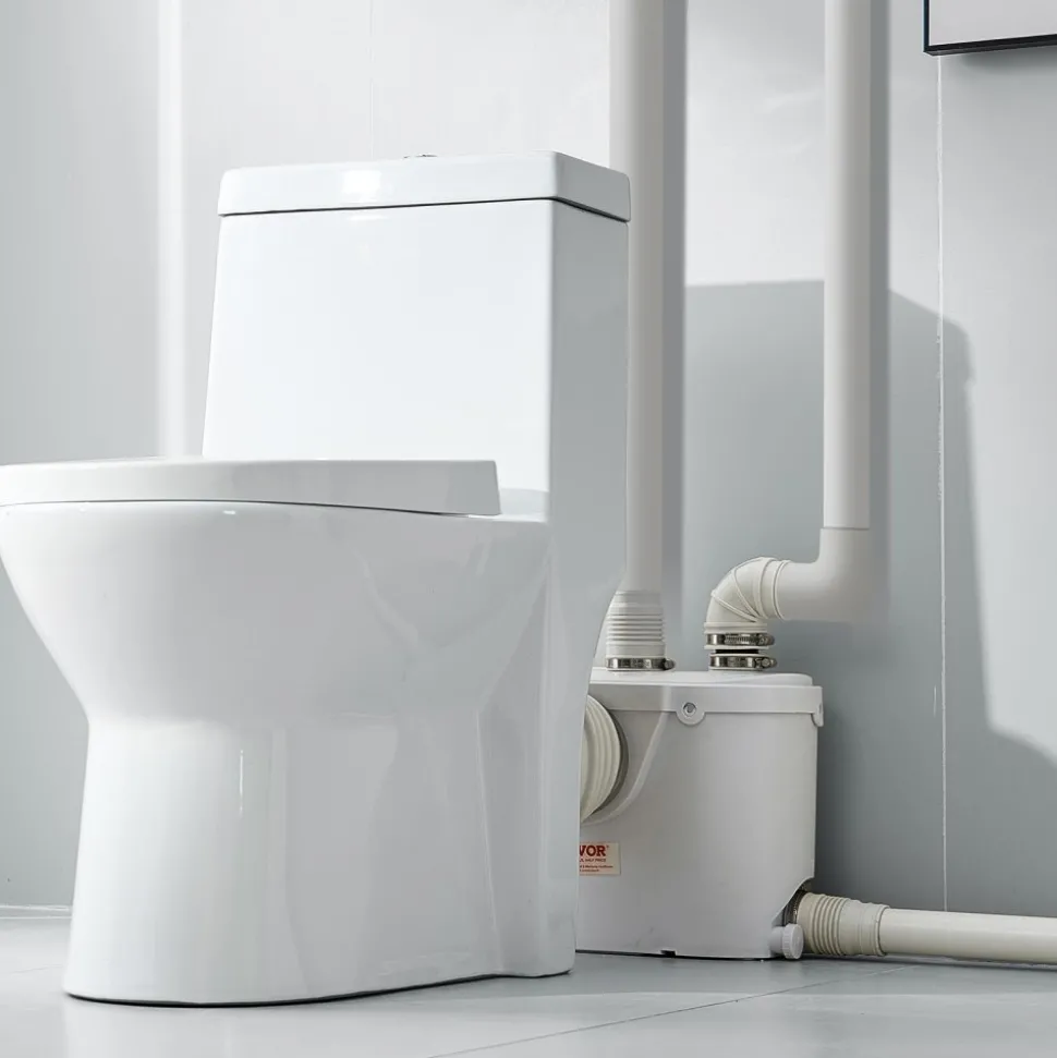 VEVOR Macerator Pump, 500W, 29 GPM Flow, 26 ft/8 m Head, Macerator Sewerage Toilet Pump with 4 Water Inlets, Waste Water Disposal Upflush Machine for Toilet, Basement, Shower, Sink, Laundry, Bathtub