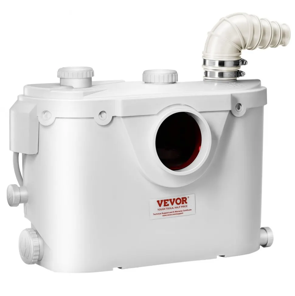 VEVOR Macerator Pump, 500W, 29 GPM Flow, 26 ft/8 m Head, Macerator Sewerage Toilet Pump with 4 Water Inlets, Waste Water Disposal Upflush Machine for Toilet, Basement, Shower, Sink, Laundry, Bathtub