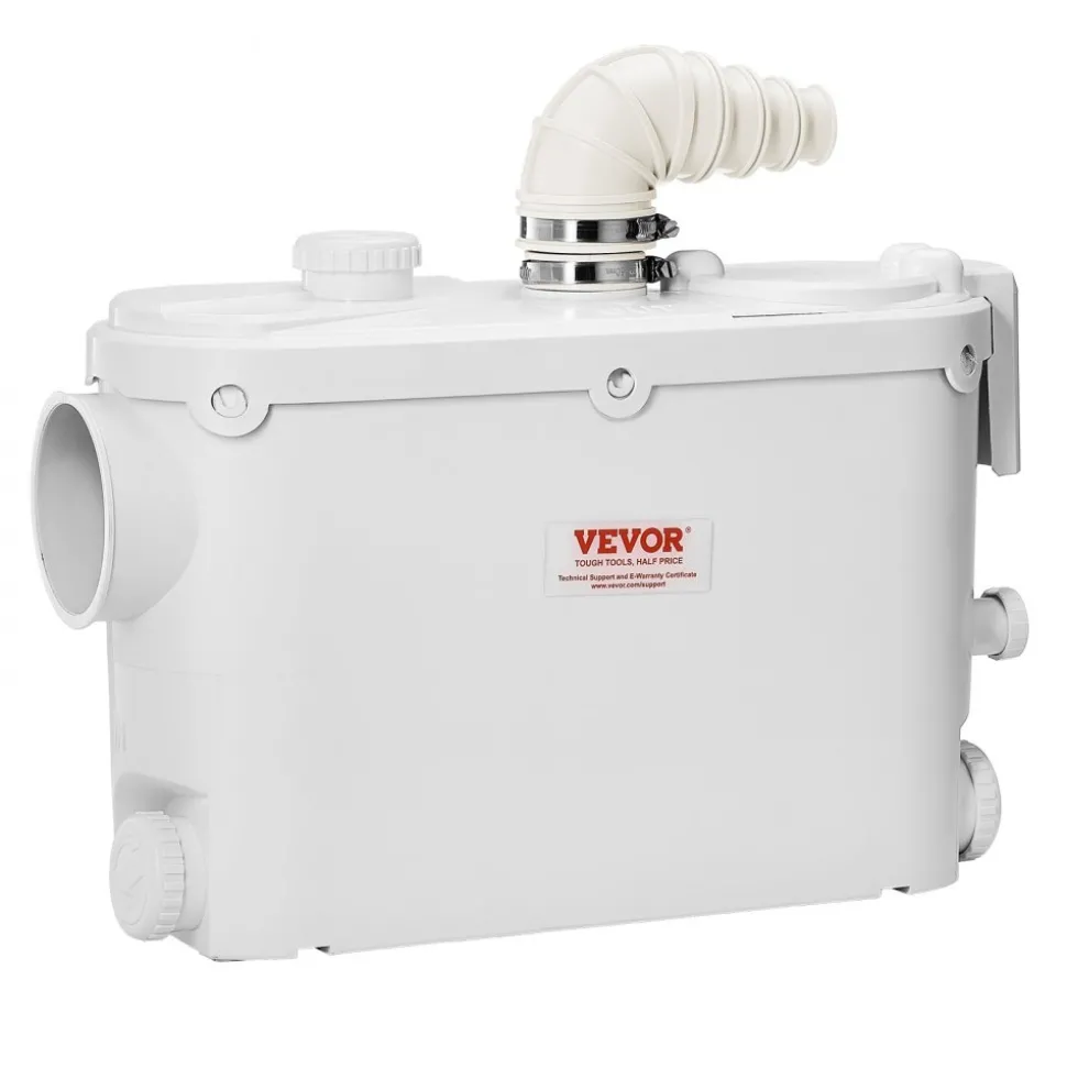 VEVOR Macerator Pump, 500W, 29 GPM Flow, 26 ft/8 m Head, Macerator Wall-Hung Toilet Pump with 4 Water Inlets, Waste Water Disposal Upflush Machine for Toilet, Basement, Shower, Sink, Laundry, Bathtub