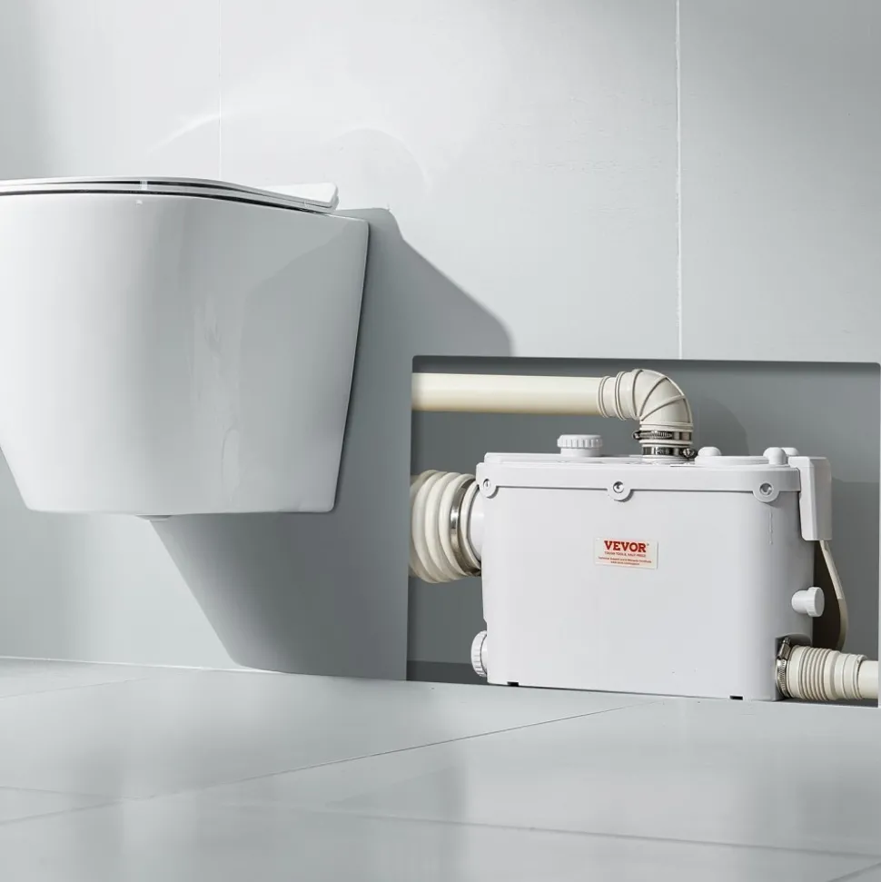 VEVOR Macerator Pump, 500W, 29 GPM Flow, 26 ft/8 m Head, Macerator Wall-Hung Toilet Pump with 4 Water Inlets, Waste Water Disposal Upflush Machine for Toilet, Basement, Shower, Sink, Laundry, Bathtub